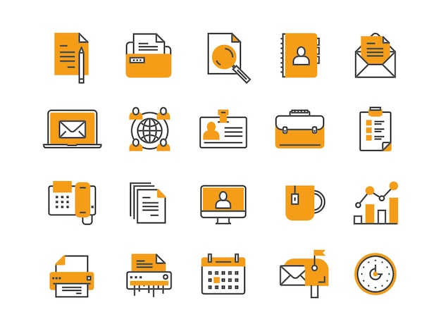 Negocios y documentos de trabajo de oficina papeleo empresario delgada línea azul web conjunto de iconos iconos de contorno