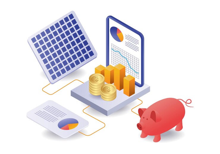Vector negocios de inversión con tecnología de paneles solares