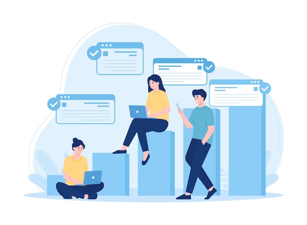 Negocios en línea con dispositivos tecnológicos concepto de tendencia ilustración plana
