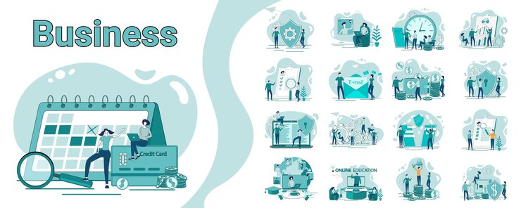 Vector negocios y tecnología un conjunto de ilustraciones en estilo empresarial una colección de imágenes