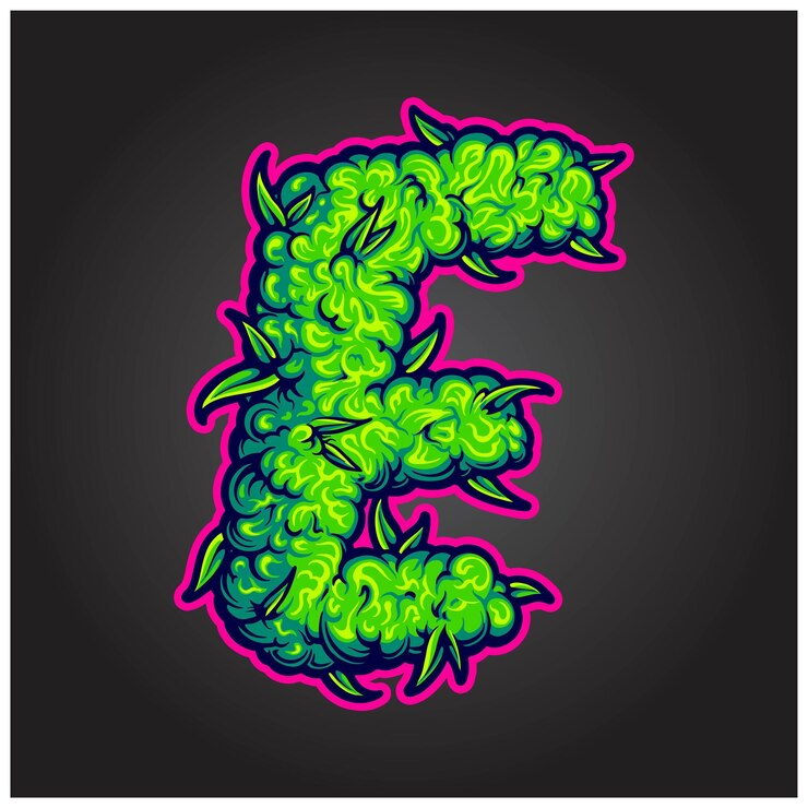 Vector negrita monograma inicial e brote de marihuana detalle ilustraciones vectoriales para la mercancía del logotipo de su trabajo