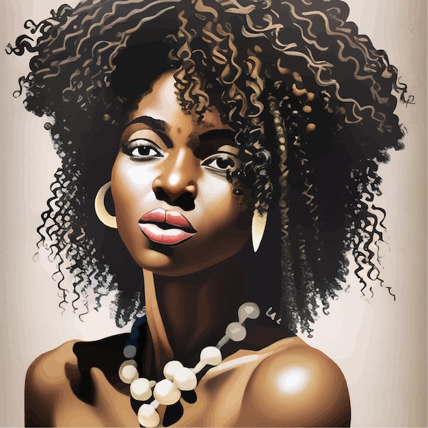 Negro afro afroamericano niña mujer dama vector ilustración retrato cabeza cara rizado natural