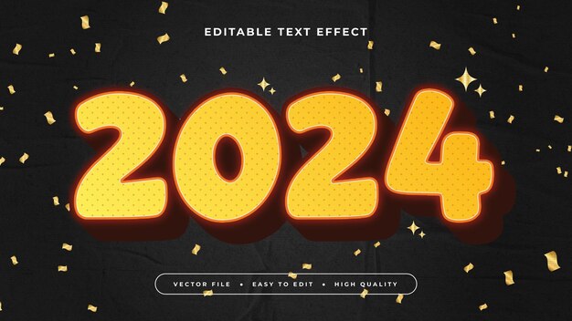 Negro y amarillo 2024 estilo de fuente de efecto de texto editable en 3D