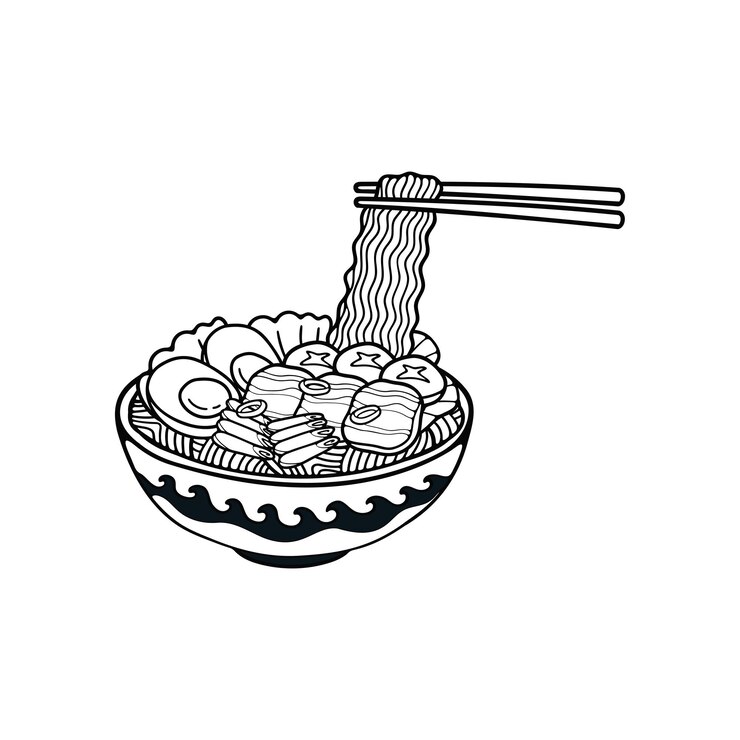 Vector negro y blanco aislado suki yaki comida japonesa ilustración de estilo plano