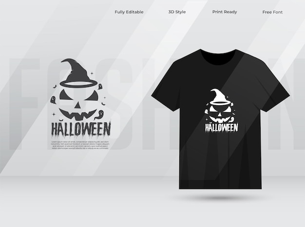 Negro y blanco color feliz diseño de camiseta de fiesta de Halloween con calabazas fantasma y sombrero de bruja