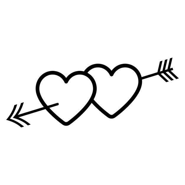 Negro y blanco Dos corazones perforados con el icono de la flecha