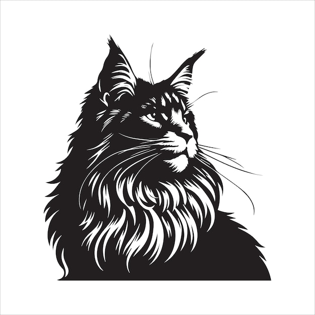 Negro y blanco un gato Maine Coon Vector de ilustración de cara confiada