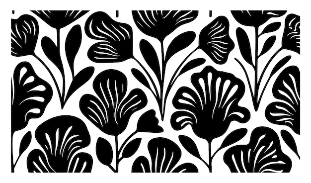 Negro y blanco groovy patrón floral con moderno diseño de flores abstractas groovy flor de margarita costura