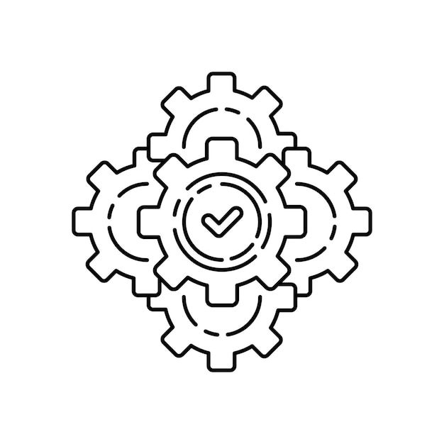 Negro engranajes de línea delgada como producción eficiente tendencia lineal mínima hardware moderno logotipo elemento de diseño gráfico aislado en blanco concepto de servicio de puesta en marcha