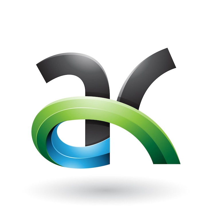 Vector negro y verde 3d bold curvy letter a y k vector illustration