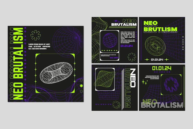 Vector neo brutalims cyberpunk y2k plantilla de publicaciones en las redes sociales