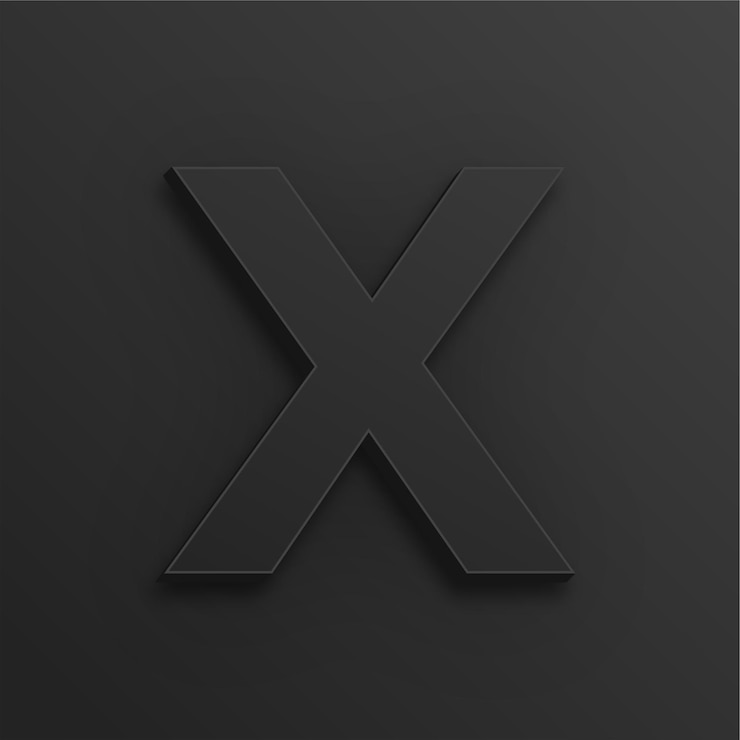 Vector neomorfismo vectorial oscuro icono de letra x con fondo suave negro