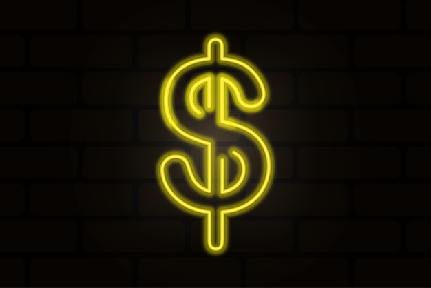 Neón amarillo dólar americano. inversión financiera. mercado en línea. ilustración vectorial imagen de archivo.