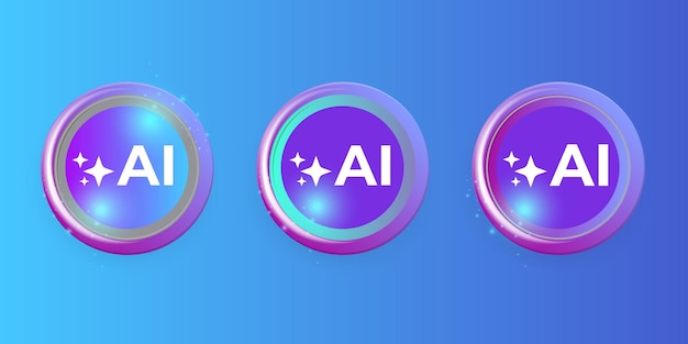 Neon azul Inteligencia artificial Conjunto de logotipos Icono símbolo vectorial blockchain de aprendizaje profundo de IA