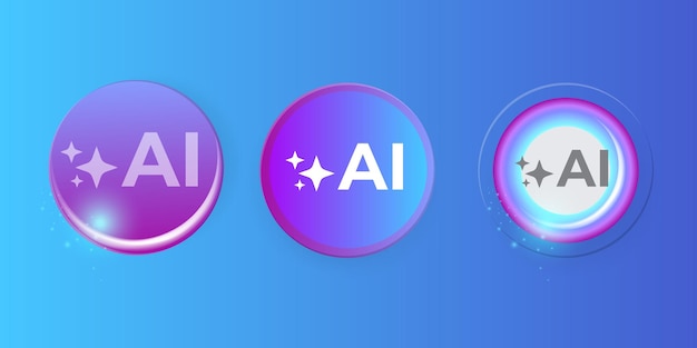 Neon azul Inteligencia artificial Conjunto de logotipos Icono símbolo vectorial blockchain de aprendizaje profundo de IA