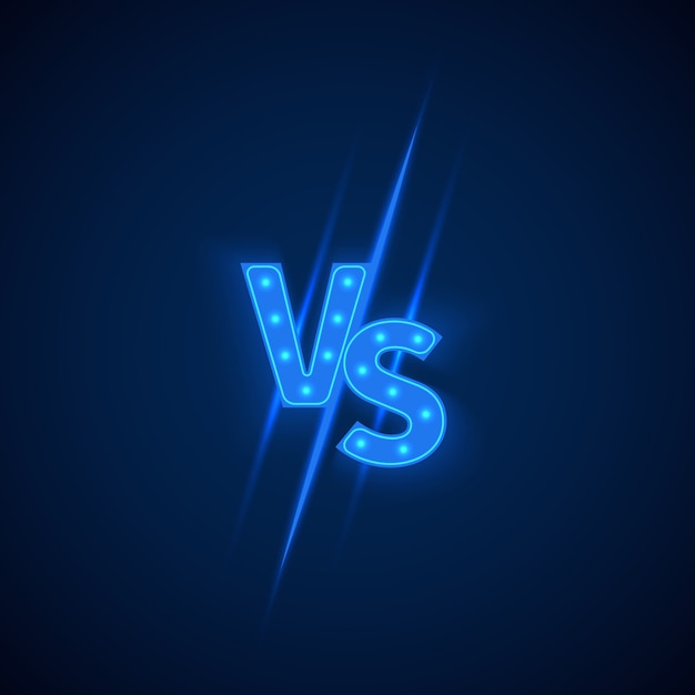 Neón azul versus logotipo vs letras para deportes y competencia de lucha.