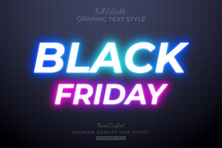 Vector neon black friday efecto de estilo de texto editable premium