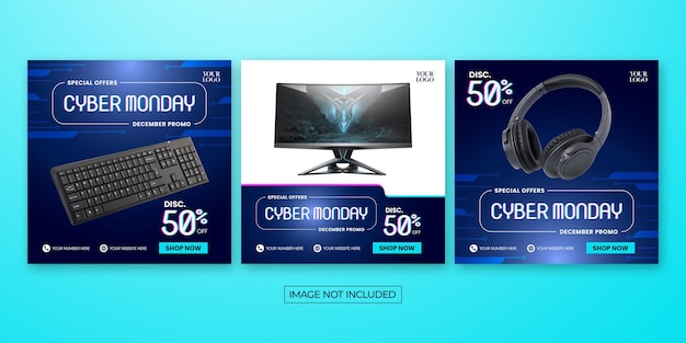 Neon Blue Gradient Cyber Monday Anuncios en las redes sociales