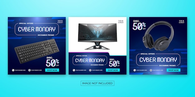 Vector neon blue gradient cyber monday anuncios en las redes sociales