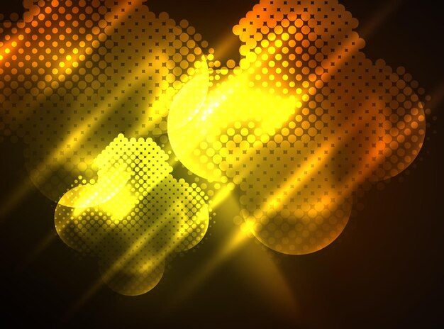 Neón brillante círculos brillantes estructura de partículas de puntos Vector tecnología digital fondo abstracto telón de fondo para presentación techno o plantilla de banner web