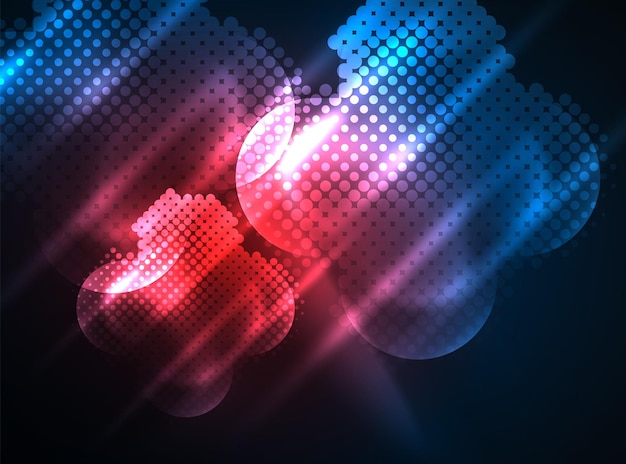 Neón brillante círculos brillantes estructura de partículas de puntos Vector tecnología digital fondo abstracto telón de fondo para presentación techno o plantilla de banner web