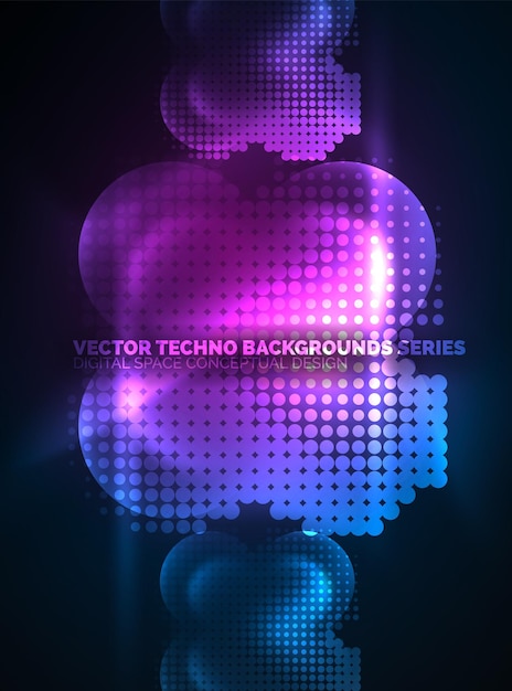 Neón brillante círculos brillantes estructura de partículas de puntos Vector tecnología digital fondo abstracto telón de fondo para presentación techno o plantilla de banner web
