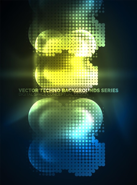 Neón brillante círculos brillantes estructura de partículas de puntos Vector tecnología digital fondo abstracto telón de fondo para presentación techno o plantilla de banner web