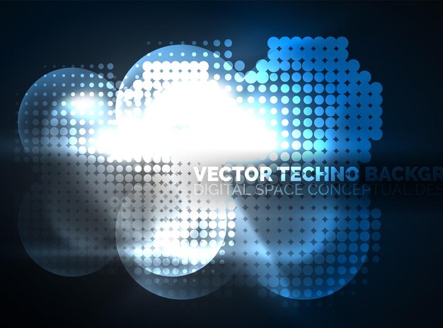 Vector neón brillante círculos brillantes estructura de partículas de puntos vector tecnología digital fondo abstracto telón de fondo para presentación techno o plantilla de banner web