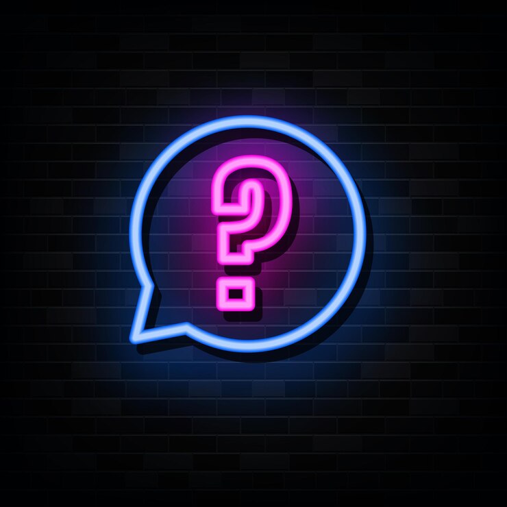Vector neón brillante signos interrogación plantilla diseño vectorial estilo neón