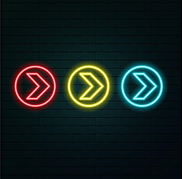 Neon brillantes flechas a la derecha flechas de silueta 4K aisladas en fondo negro flecha de bandera de dirección