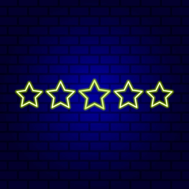 Neon cinco estrellas en la pared de ladrillo ilustración vectorial