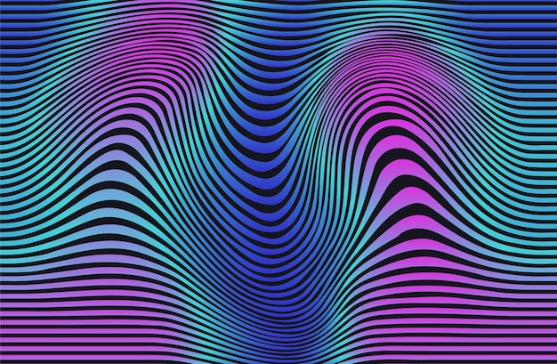 Neon de color geométrico de rayas onduladas con textura de bandera con efecto psicodélico de distorsión de moda
