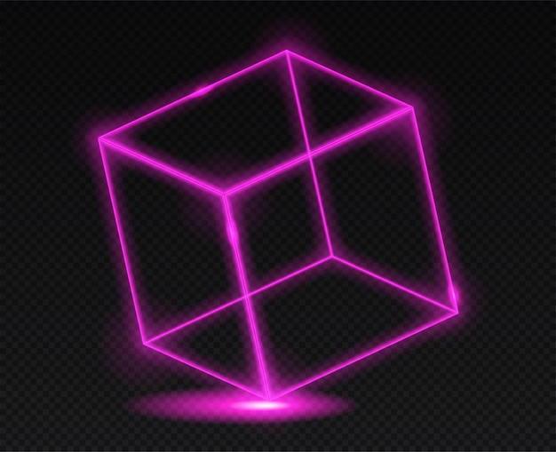 Vector neon cubo isométrico objetos geométricos para diseño de sitios web club nocturno y figuras púrpuras de estilo moderno