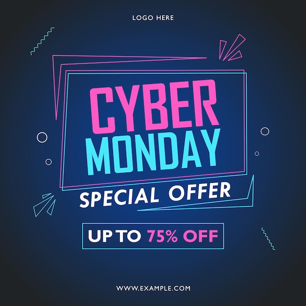 Neon cyber monday banner flyer anuncios de compras venta plantillas de redes sociales diseño vectorial