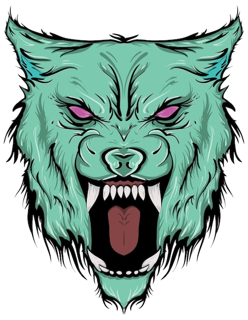 Neon Cyber Wolf Mint Monster Head Agresivo