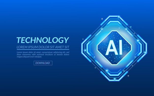 Neon digital AI chip cuántico HUD en una placa de circuitos tecnología de fondo AI futurista