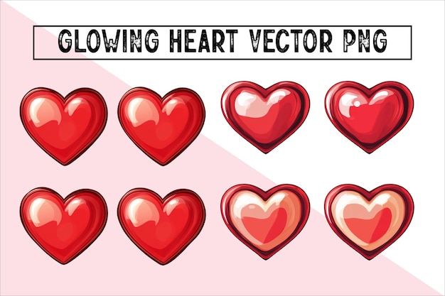Neon Glow Red Heart Vector Bundle para el amor y el romance Glowing Red Heart Vektor Bundle