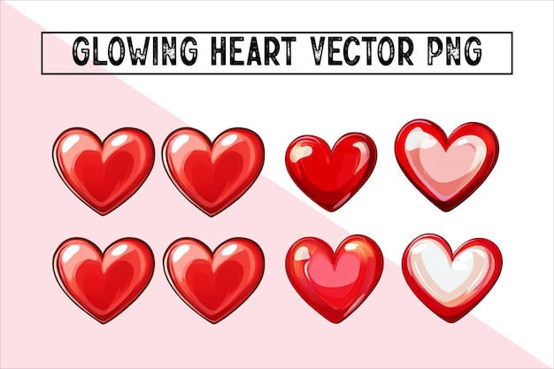 Neon Glow Red Heart Vector Bundle para el amor y el romance Glowing Red Heart Vektor Bundle