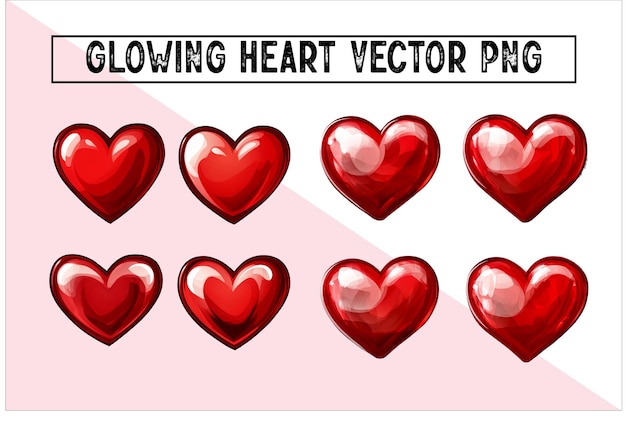 Neon Glow Red Heart Vector Bundle para el amor y el romance Glowing Red Heart Vektor Bundle