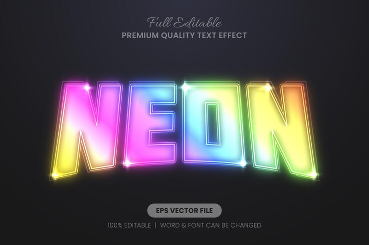 Vector neon gradiente colorido efecto de texto editable estilo gráfico de fuente