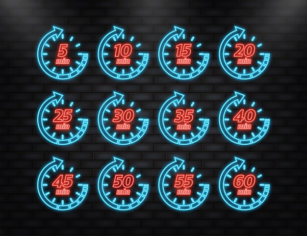 Neon Icon 10 15 20 25 30 35 40 45 50 min excelente diseño para cualquier propósito Vector logo