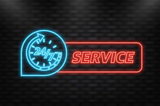 Neon Icon 24 horas de soporte en estilo abstracto sobre fondo blanco Servicio al cliente Soporte en línea