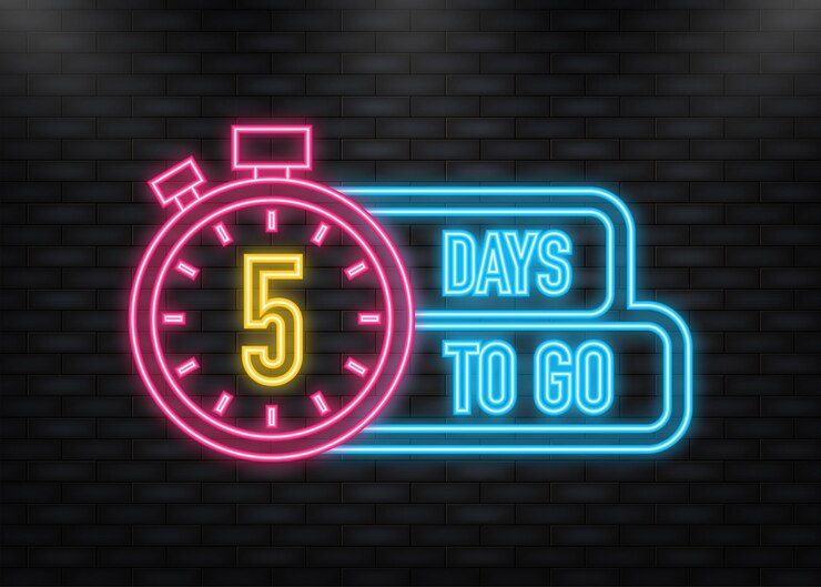Vector neon icon 5 days to go poster en estilo plano ilustración vectorial para cualquier propósito