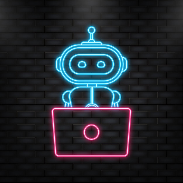 Neon Icon Chatbot icono concepto chat bot o chatterbot Robot Asistencia virtual del sitio web