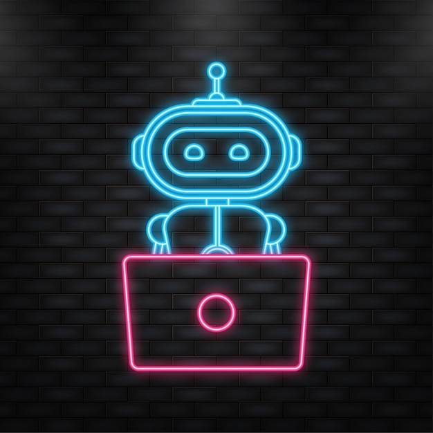 Neon Icon Chatbot icono concepto chat bot o chatterbot Robot Asistencia virtual del sitio web