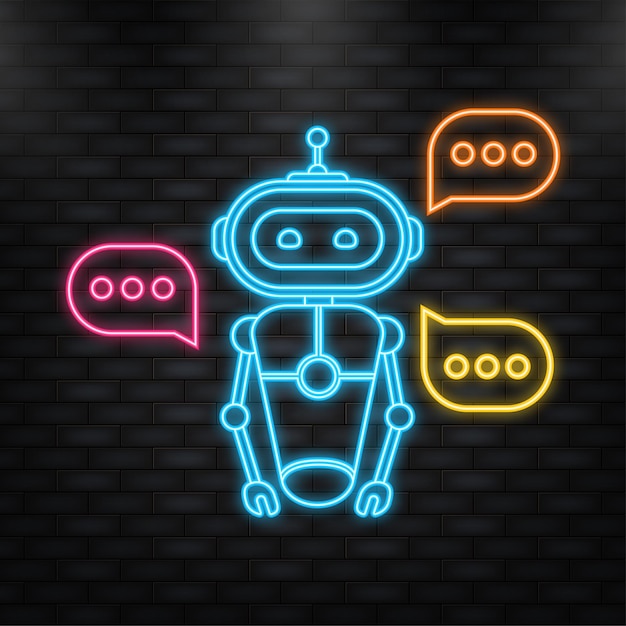 Neon Icon Chatbot icono concepto chat bot o chatterbot Robot Asistencia virtual del sitio web