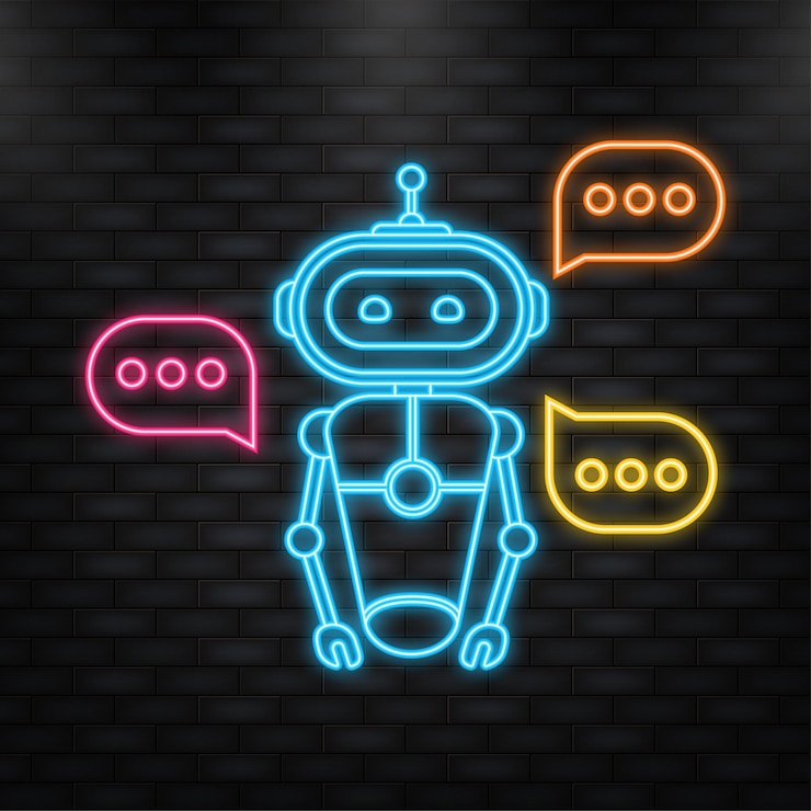 Vector neon icon chatbot icono concepto chat bot o chatterbot robot asistencia virtual del sitio web