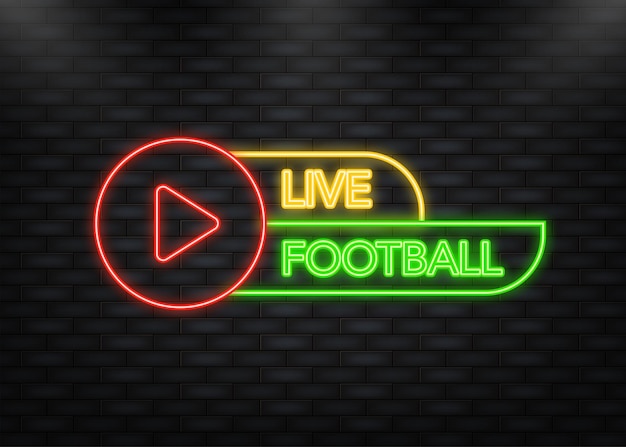 Neon icon live football streaming icon badge button para transmisión o transmisión de fútbol en línea
