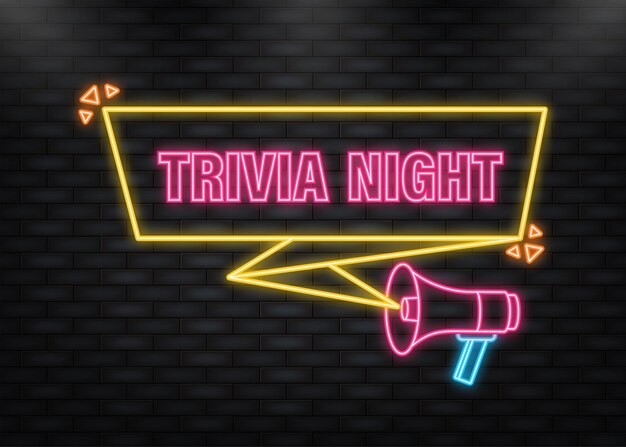 Neon Icon Trivia noche megáfono banner en estilo 3D sobre fondo blanco Ilustración vectorial