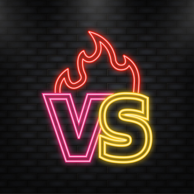 Neon icon versus logo vs letras para deportes y competencia de lucha concepto de juego de batalla versus partido